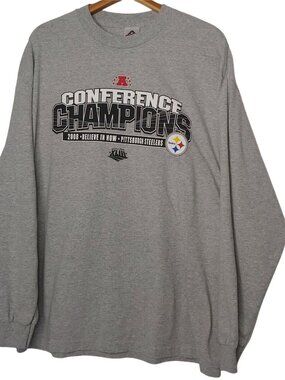 Pittsburgh Steelers 2008 Conference Super Bowl XLIII Champs Men XL Shirt Gray
